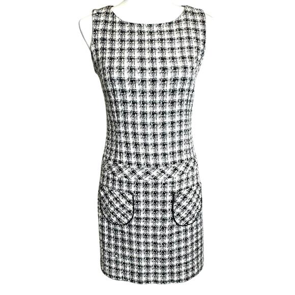 LAUNDRY by Shelli Segal Women's 4 Black White Sleeveless Tweed Sheath Midi Dress - Picture 1 of 9